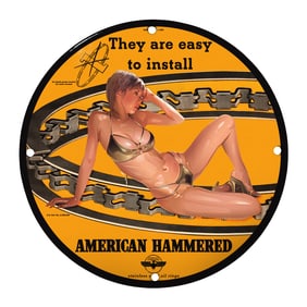 Rare 8" Round Vintage Porcelain Sign - American Hammered Vintage Art Decor