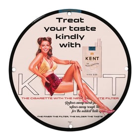 Vintage 8" Round KENT Cigarettes Porcelain Sign - Unique Collectible Decor