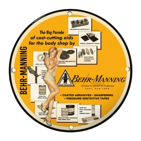 Vintage 8" Round Behr-Manning Porcelain Sign - Rare Body Shop Advertising Collectible