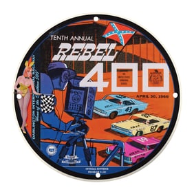 Rare 8" Round Porcelain Sign: Tenth Annual Rebel 400 Vintage NASCAR Memorabilia