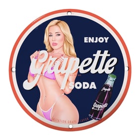 Vintage Grapette Soda Porcelain Sign - 8" Round Rare Design Collector's Item