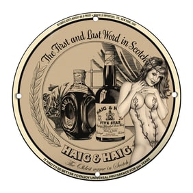 Vintage 8" Round Haig & Haig Rare Design Porcelain Sign - A Collector's Delight!