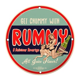 Vintage 8" Round Rare Porcelain Sign - Get Chummy with RUMMY Beverage