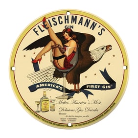 Rare 8" Porcelain Sign for Fleischmann's Gin - Vintage American Bar Decor