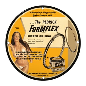 Rare 8" Porcelain Pedrick Formflex Chrome Oil Ring Sign - Vintage Automotive Artwork