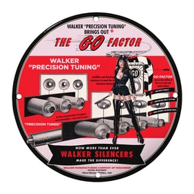 Vintage 8" Round Rare Walker Precision Tuning Porcelain Sign - Collectible Automotive Memorabilia