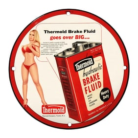 Vintage 8" Round Porcelain Thermoid Brake Fluid Sign - Rare Collectible for Auto Enthusiasts
