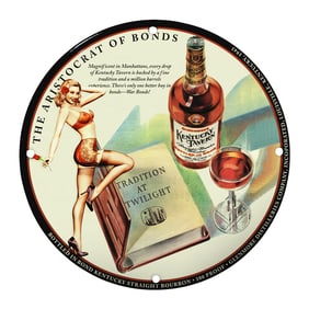 Rare 8" Round Porcelain Sign - Kentucky Tavern Bourbon - Vintage Bar Decor