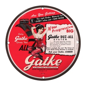 Vintage Gatke DUZ-ALL Porcelain Sign - 8" Round Classic Automotive Memorabilia