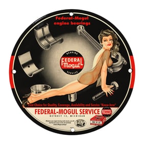 Vintage 8-Inch Round Federal-Mogul Porcelain Sign - Unique Collector's Item