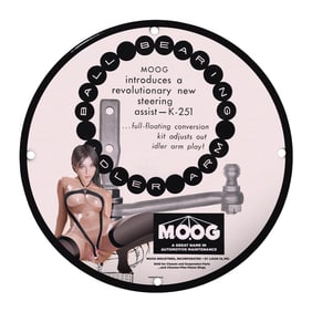 Rare 8" Round MOOG Automotive Porcelain Sign - Vintage Collectible
