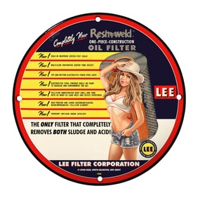 Vintage 8" Round Rare Design Porcelain Oil Filter Sign ? Lee Filter Corporation