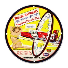 Vintage Daytona Beach Winter Nationals 1960 Porcelain Sign ? Rare 8" Round Collectible