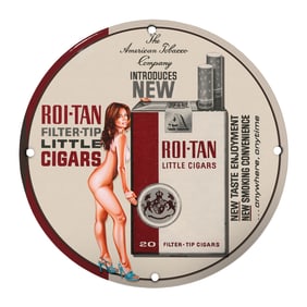 Vintage 8" Round Rare Design Porcelain Sign - Roi-Tan Filter-Tip Little Cigars