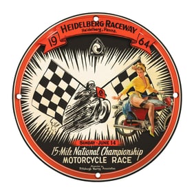 Vintage 1964 Heidelberg Raceway Motorcycle Race Porcelain Sign - Rare Collectible
