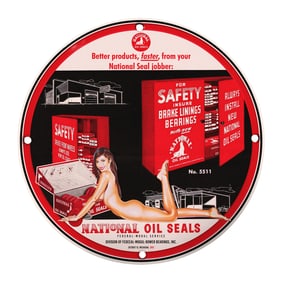 Vintage 8" Round National Oil Seals Porcelain Sign - Rare Design for Collectors