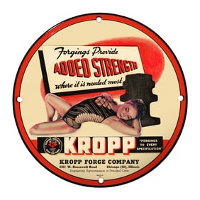 Vintage 8-Inch Round Porcelain Sign - Kropp Forge Company with Unique Design & Graphics