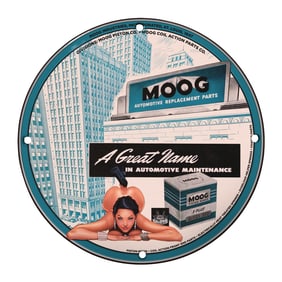 Rare 8" Round Moog Automotive Replacement Parts Porcelain Sign - Vintage Chic Design