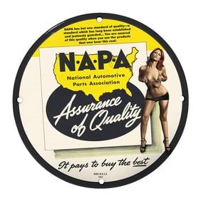 Rare 8" Round Porcelain Sign ? NAPA Assurance of Quality ? Vintage Automotive Memorabilia