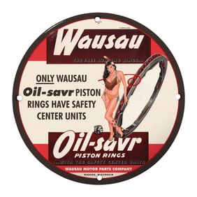 Vintage 8" Round Wausau Oil-Savr Porcelain Sign - Rare Design Collector's Item