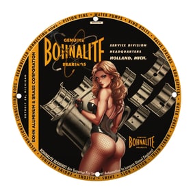 Vintage 8" Round Porcelain Sign - Genuine Bohnalite Bearings - Automotive Art Deco Collectible