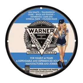 Vintage 8" Round Warner Automotive Parts Porcelain Sign - Rare Collector's Item