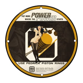 Rare 8" Round Porcelain Sign - Vintage Pedrick Piston Rings Design Collectible