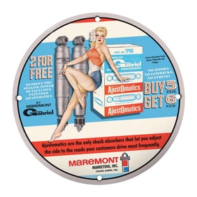 Vintage 8-Inch Round Rare Porcelain Sign - Gabriel Adjustable Shock Absorbers