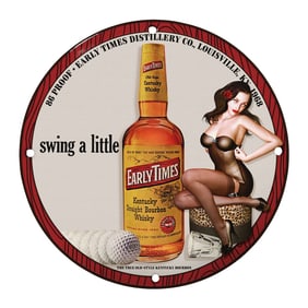 Rare 8" Vintage Early Times Distillery Porcelain Sign - Kentucky Bourbon Decor