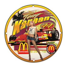 Rare 8" Round Porcelain Sign Featuring Tony Kanaan - McDonald's Racing Collectible