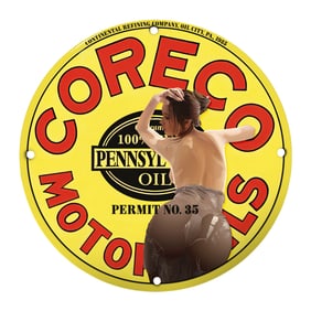 Rare Vintage 8-Inch Round CORECO Motor Oils Porcelain Sign - A Collector's Dream
