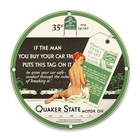 Rare 8" Round Vintage Quaker State Motor Oil Porcelain Sign ? Collector's Dream