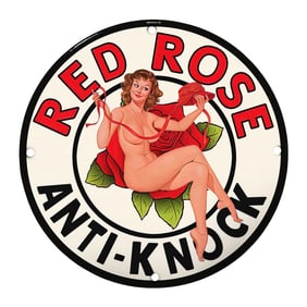 Vintage 8" Round Rare Red Rose Anti-Knock Porcelain Sign ? Collector's Item