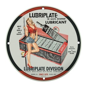 Vintage 8-Inch Round Lubriplate Porcelain Sign - Collectible Advertising D?cor
