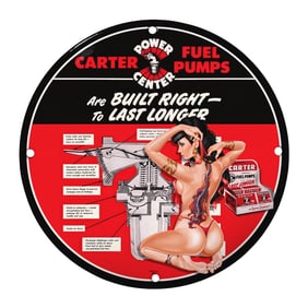 Vintage 8" Carter Fuel Pumps Porcelain Sign ? Iconic Rare Design for Collectors