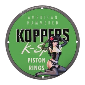 Vintage Koppers K-Spark Piston Rings Porcelain Sign - Rare 8" Round Design
