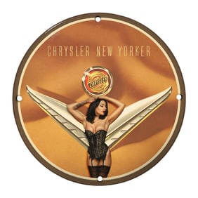 Unique 8" Round Rare Design Chrysler New Yorker Porcelain Sign - Vintage Style Collectible