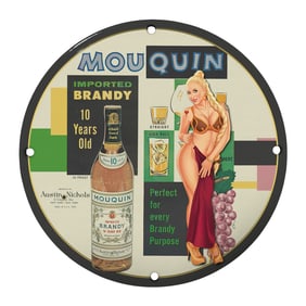 Stunning 8" Vintage Mouquin Imported Brandy Porcelain Sign - Rare Collector's Item