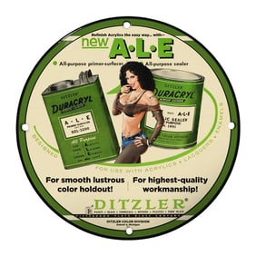 Vintage Ditzler A.L.E. Porcelain Sign - Rare 8" Round Advertising Collectible