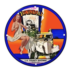 Rare Vintage 8" Round Porcelain Sign - L.A. County Raceway Irwindale Collectible
