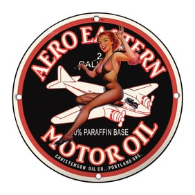 Vintage Aero Eastern Motor Oil Porcelain Sign - Rare 8" Round Collectible Art