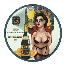 Vintage 8" Round Rare Mission Dry Sparkling Porcelain Sign ? Collectible Art & Advertising