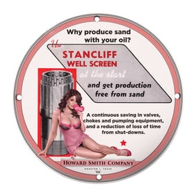 Vintage 8" Round Porcelain Sign ? Stancliff Well Screen ? Rare Collectible Design