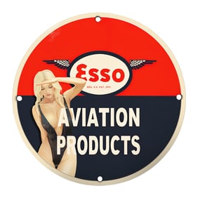 Rare 8" Round Esso Aviation Products Porcelain Sign - Vintage Collectible D?cor