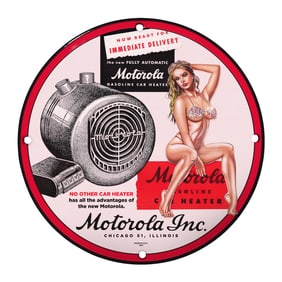 Vintage 8" Round Motorola Porcelain Sign - Unique Automotive Collectible