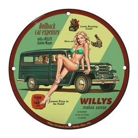 Vintage 1951 Willys Station Wagon Porcelain Sign - Rare Collectible Art Decor