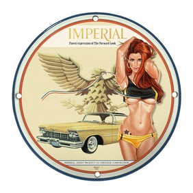 Vintage 8" Round Porcelain Sign - Imperial Chrysler Collectible with Rare Design