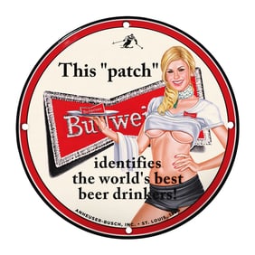 Vintage 8" Round Budweiser Porcelain Sign - Rare Design for Beer Collectors