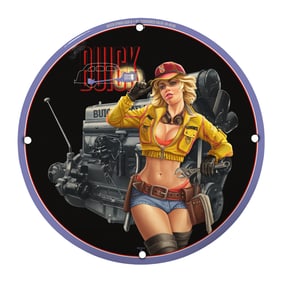 Vintage 8" Round Buick Porcelain Sign - Art Deco Style with Dynamic Design