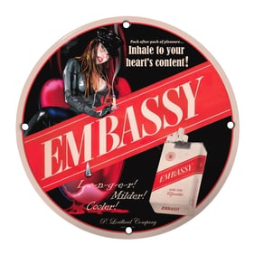 Rare 8" Round Embassy Cigarettes Porcelain Sign - Vintage Advertising Collectible